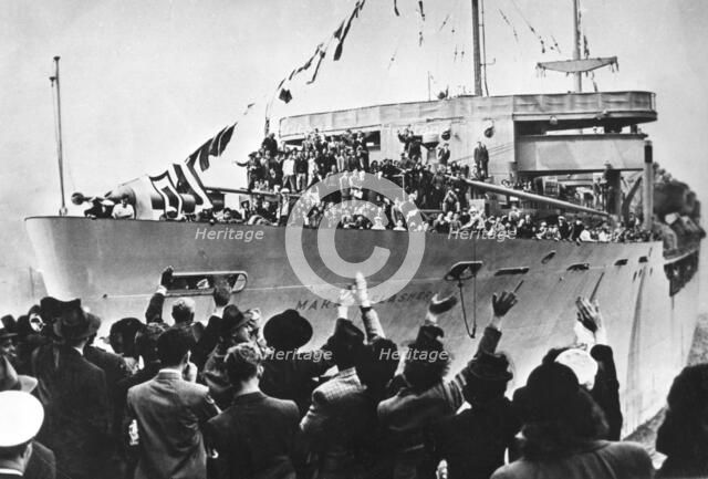 Arrival of SS Marine Flasher, New York, USA, 20  May 1946. Artist: Unknown