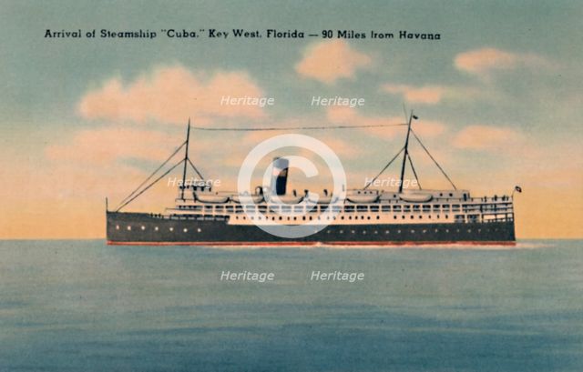'Arrival of Steamship Cuba. Key West, Florida - 90 Miles from Havana', c1940s. Artist: Unknown.