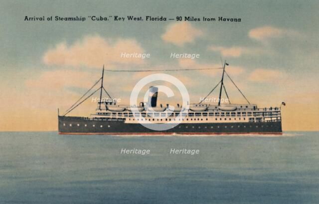 'Arrival of Steamship Cuba. Key West, Florida - 90 Miles from Havana', c1940s. Artist: Unknown.