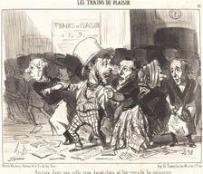 Arrivée dans une ville trop hospitalière où l'on s'arrache les voyageurs, 1852. Creator: Honore Daumier
