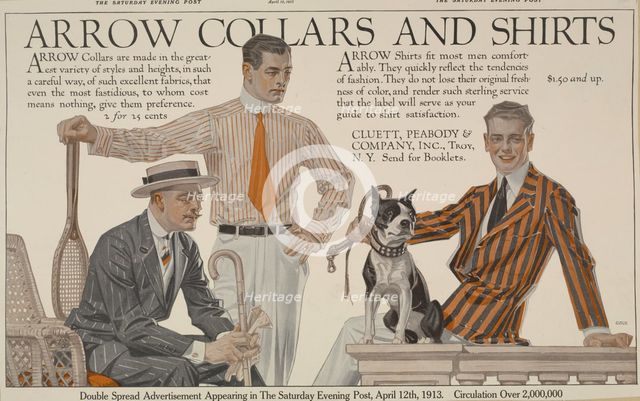 Arrow collars & shirts. Saturday evening post, April 12, 1913., c1913. Creator: Unknown.