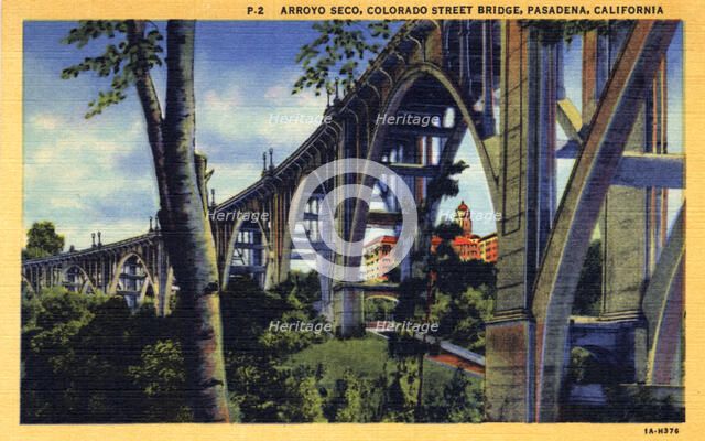 Arroyo Seco and the Colorado Street Bridge, Pasadena, California, USA, 1931. Artist: Unknown
