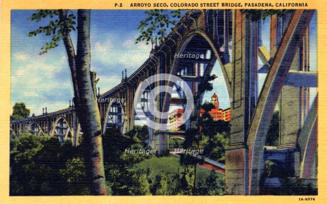 Arroyo Seco and the Colorado Street Bridge, Pasadena, California, USA, 1931. Artist: Unknown