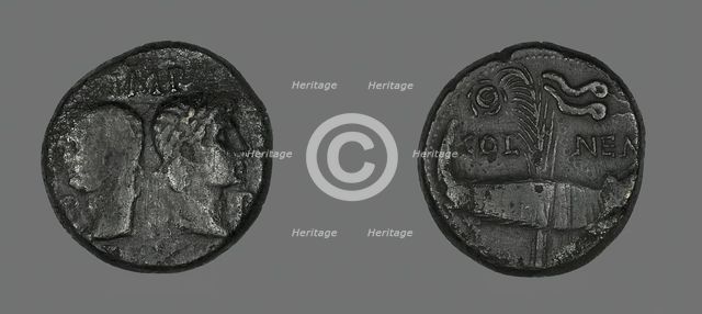 As (Coin) Portraying Augustus and Agrippa, 20 BCE-14 CE. Creator: Unknown.