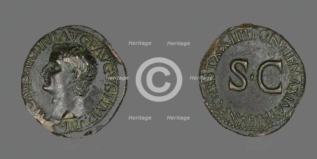 As (Coin) Portraying Emperor Tiberius, 22-23. Creator: Unknown.