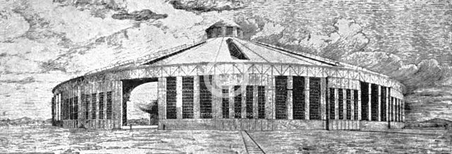 As It May Be In Germany: A Round "Hall" For A "Zeppelin", 1909. Creator: Fuchs.