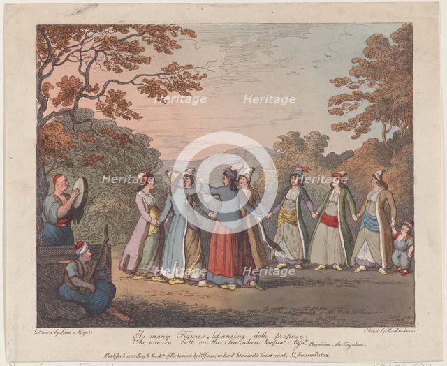 As many Figures, Dancing doth propose, As waves roll on the Sea, when tempest tos..., July 31, 1804. Creator: Thomas Rowlandson.