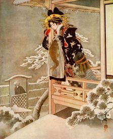 As she spoke, Urasato leaned far out over the balcony... 1919. Creator: Unknown