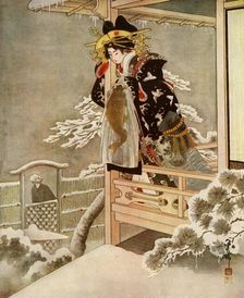 As she spoke, Urasato leaned far out over the balcony... 1919. Creator: Unknown
