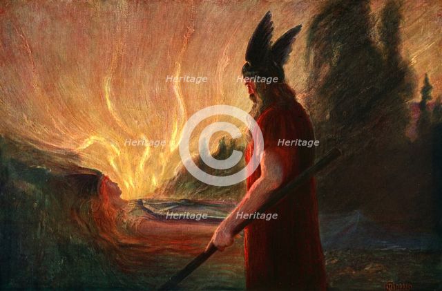 'As the Flames Rise, Wotan Leaves', 1906.  Creator: Unknown.