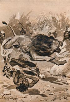 As The Lion Charged 1902, (1903). Artist: Stanley Llewellyn Wood