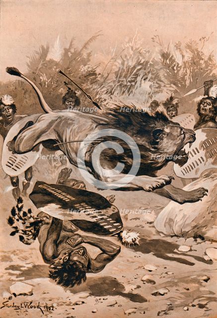 'As The Lion Charged', 1902, (1903). Artist: Stanley Llewellyn Wood.