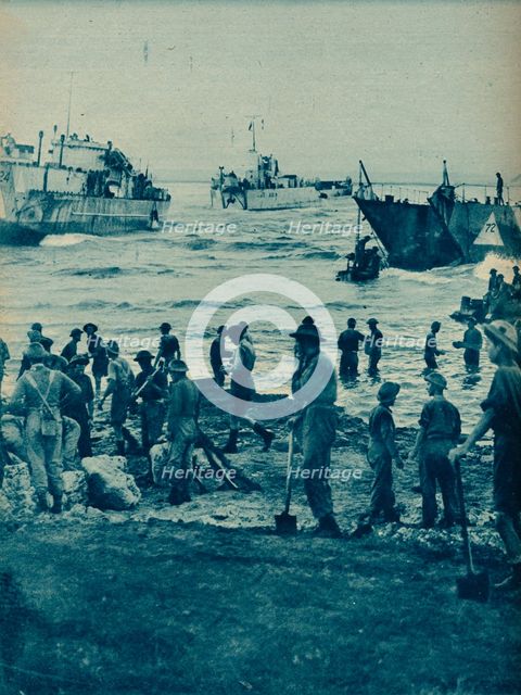 'As the Sun Came Up On Invasion Day: With Pick and Shovel the Way is Cleared', 1943-44. Artist: Unknown.