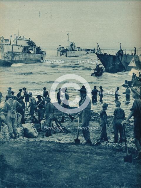 'As the Sun Came Up On Invasion Day: With Pick and Shovel the Way is Cleared', 1943-44. Artist: Unknown.