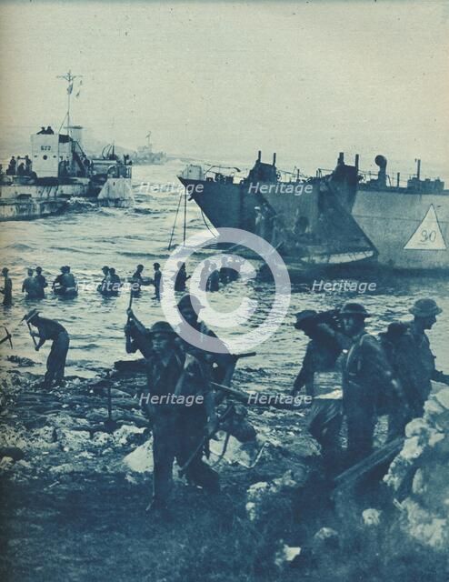 'As the Sun Came Up On Invasion Day: With Pick and Shovel the Way is Cleared', 1943-44. Artist: Unknown.