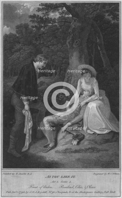 'As You Like It. Act 4. Scene 3. Forest of Arden, - Rosalind, Celia & Oliver', 1798.  Artist: WC Wilson.