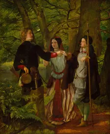 As You Like It - Act IV Scene I - Rosalind Tutoring Orlandoin the Ceremony..., 1850. Creators: Walter Howell Deverell, Dante Gabriel Rossetti