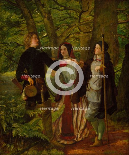 As You Like It - Act IV Scene I - Rosalind Tutoring Orlandoin the Ceremony...,  1850. Creators: Walter Howell Deverell, Dante Gabriel Rossetti.