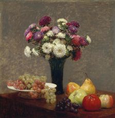 Asters and Fruit on a Table, 1868. Creator: Henri Fantin-Latour