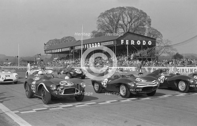 Aston Martin DB3S, Stirling Moss on grid at Goodwood International Sports Car Race 1956. Creator: Unknown.