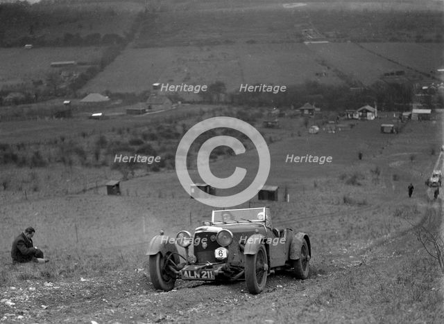 Aston Martin Sports competing in the London Motor Club Coventry Cup Trial, Knatts Hill, Kent, 1938. Artist: Bill Brunell.