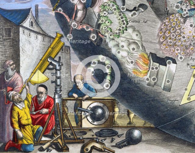 Astonomers looking through a telescope, 1660-1661. Artist: Andreas Cellarius