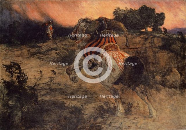 Astolf Riding Away with the Head of Orill, 1873. Creator: Arnold Bocklin.