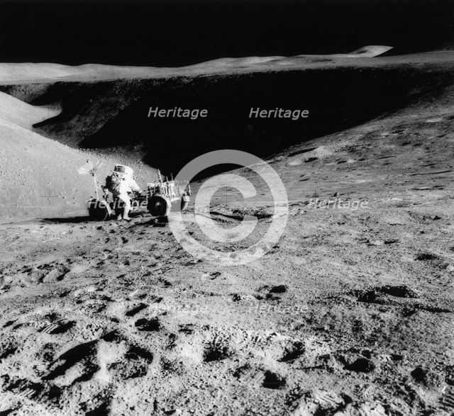 Astronaut David Scott (b1932) on the slope of Hadley Delta during Apollo 15, 1971.Artist: NASA