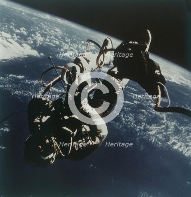 Astronaut Edward White performs the first American spacewalk, 3 June 1965.  Creator: James A McDivitt.