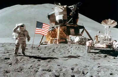Astronaut James Irwin (1930-1991) gives a salute on the Moon, 1971.Artist: NASA
