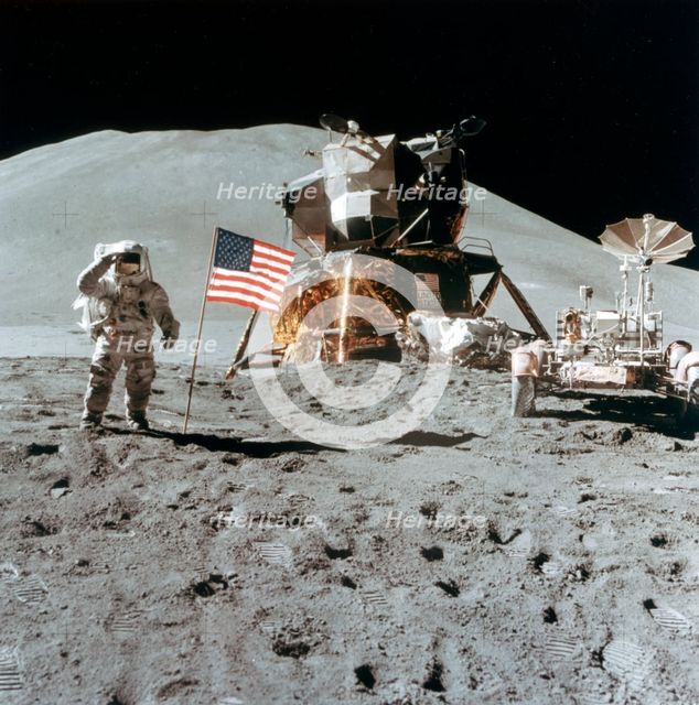 Astronaut James Irwin (1930-1991) gives a salute on the Moon, 1971.Artist: NASA