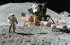 Astronaut James Irwin (1930-1991) gives a salute on the Moon, 1971.Artist: NASA