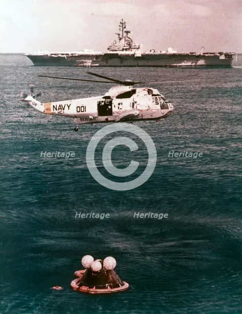 Astronauts being recovered from the sea, Apollo 16 mission, 27 April 1972. Creator: NASA.