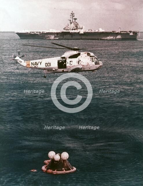 Astronauts being recovered from the sea, Apollo 16 mission, 27 April 1972. Creator: NASA.