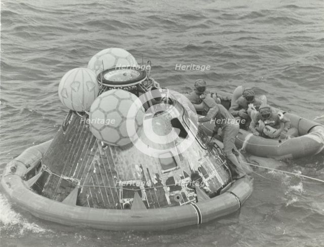 [Astronauts in Lifeboat After Apollo 11 Splashdown], 1969. Creator: NASA.