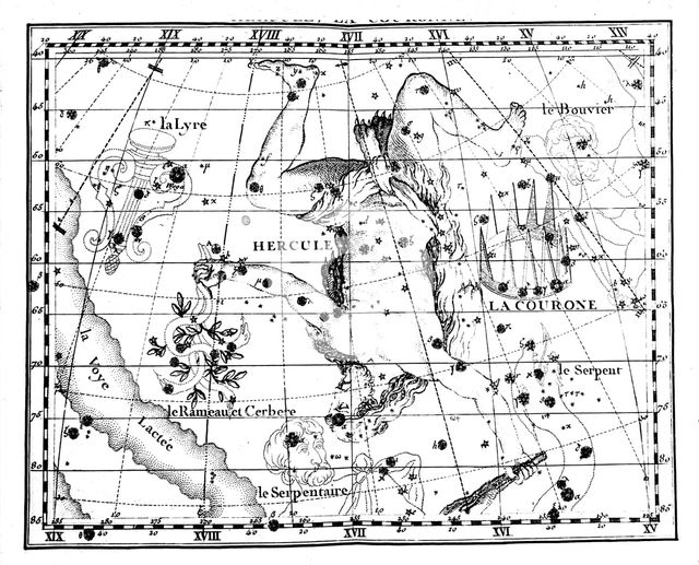 Astronomical map, centred on the constellation of Hercules, 1775. Artist: Jean Fortin