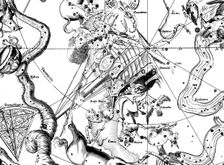 Astronomical map, centred on the Southern constellation of Argo Navis, 1742