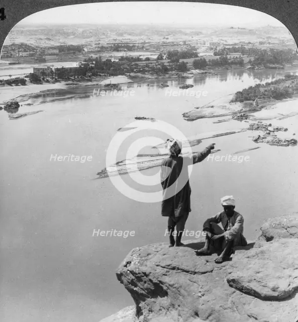 Aswan and the island of Elephantine as seen from the western cliffs, Egypt, 1905.Artist: Underwood & Underwood