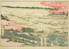 Asakusa Festival (Asakusa matsuri), from the illustrated book "Picture Book of Amusements..., c1802. Creator: Hokusai