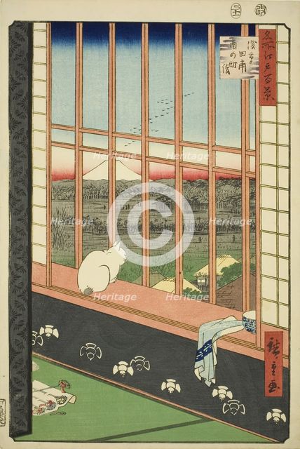 Asakusa Rice Fields and Torinomachi Festival (Asakusa tanbo Torinomachi mode)..., 1857. Creator: Ando Hiroshige.