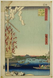 Asakusa River, Great Riverbank, Miyato River (Asakusagawa Okawabata Miyatogawa)..., 1857. Creator: Ando Hiroshige