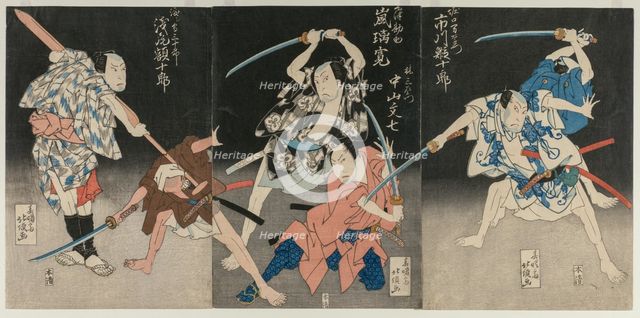 Asao Gaujuro as the Boatman Sanjurol; Nakayama Bunshichi as Hayashi Sanzemo..., 1829. Creator: Shunshosai Hokucho (Japanese).