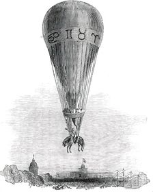 Ascent of M. Poiteven, on Horseback, in a Balloon, from the Champ de Mars, Paris, 1850. Creator: Unknown