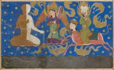 Ascent of Muhammad to Heaven. From Miraj Nameh, 1436. Creator: Anonymous