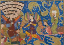 Ascent of Muhammad to Heaven. From Miraj Nameh, 1436. Creator: Anonymous