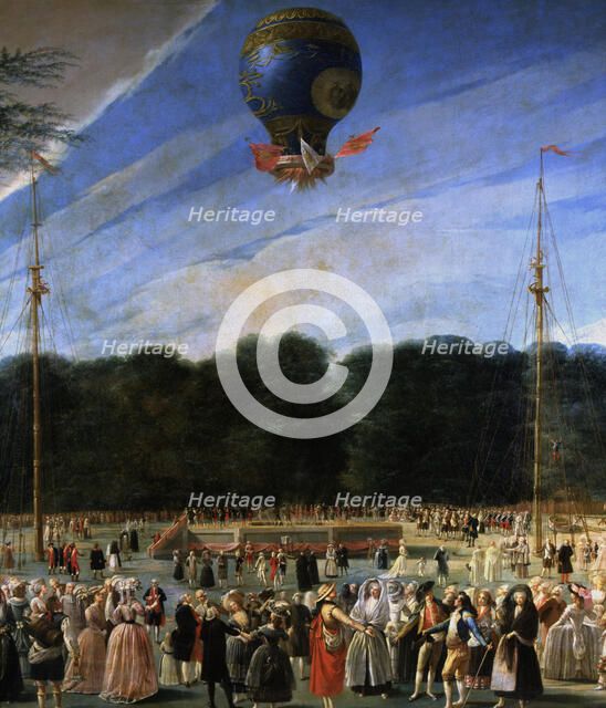 Ascent of a Montgolfier Balloon in Madrid 5 - Jul. 1784, flight by Boucle, oil on canvas.