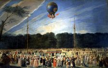 Ascent of a Montgolfier Balloon in Madrid, oil on canvas by Antonio Carnicero