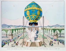 Ascent in captive hot air balloon made by Pilatre de Rozier, Paris, 11 October 1783 (1887). Artist: Anon