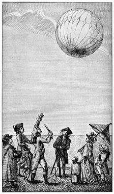 Ascension of a Montgolfier balloon, late 18th century, (1910)