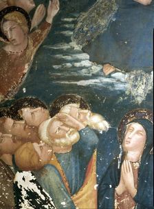 Ascension of Jesus into heaven surrounded by the apostles and the Virgin Mary detail of the p…